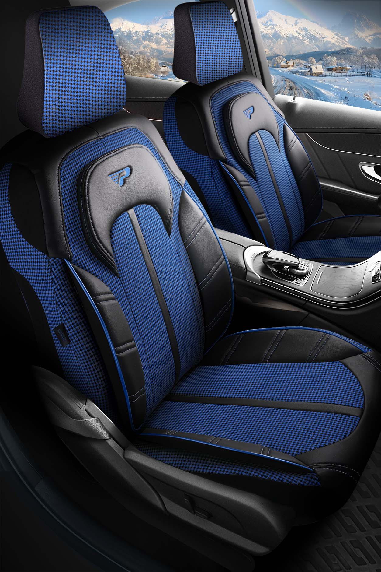 Funda de Asiento de Coche Panda Kars Serie Tela Pied-de-Poule 1+1 Plazas