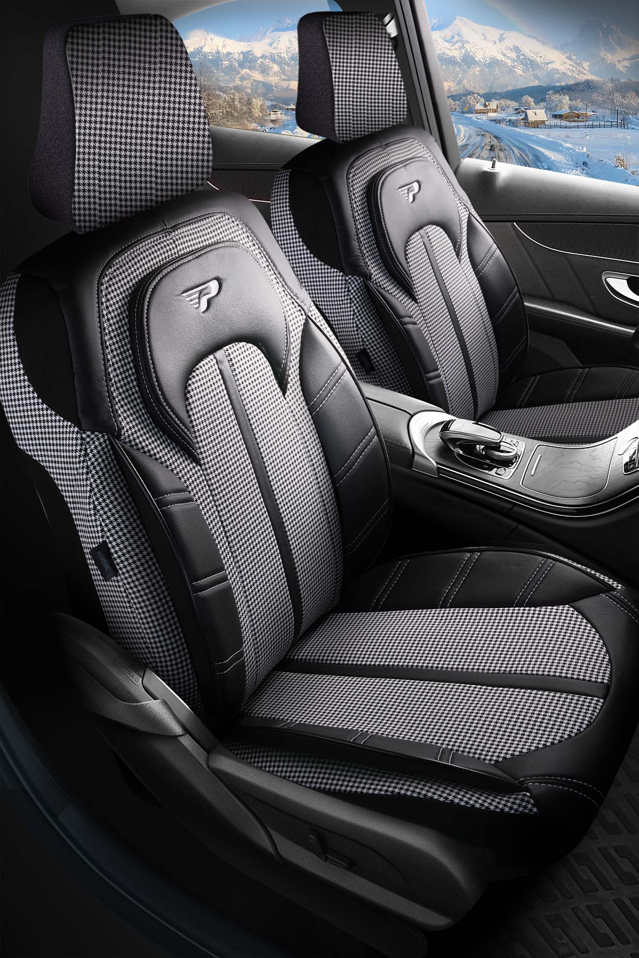 Funda de Asiento de Coche Panda Kars Serie Tela Pied-de-Poule 1+1 Plazas