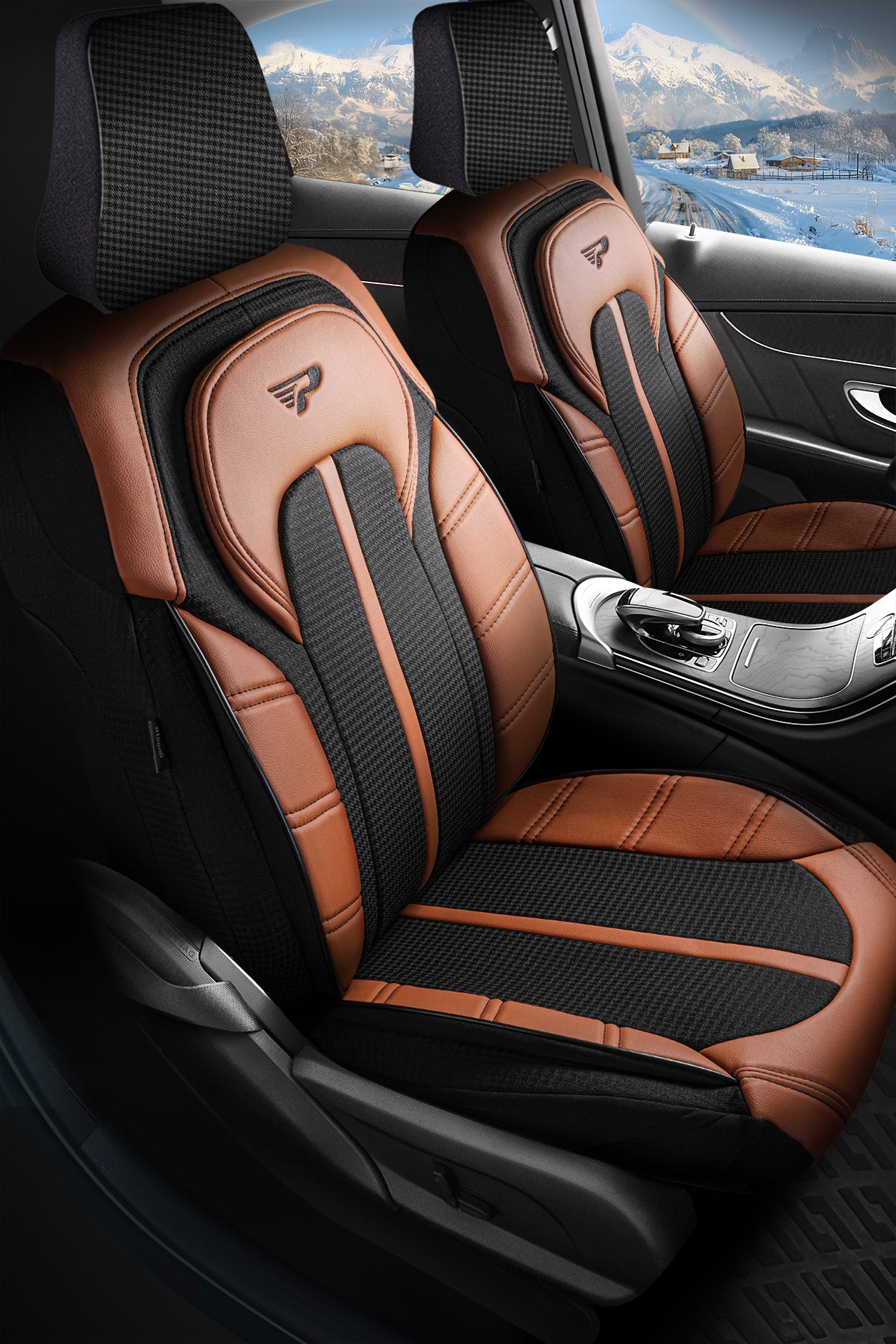 Funda de Asiento de Coche Panda Kars Serie Tela Pied-de-Poule 1+1 Plazas