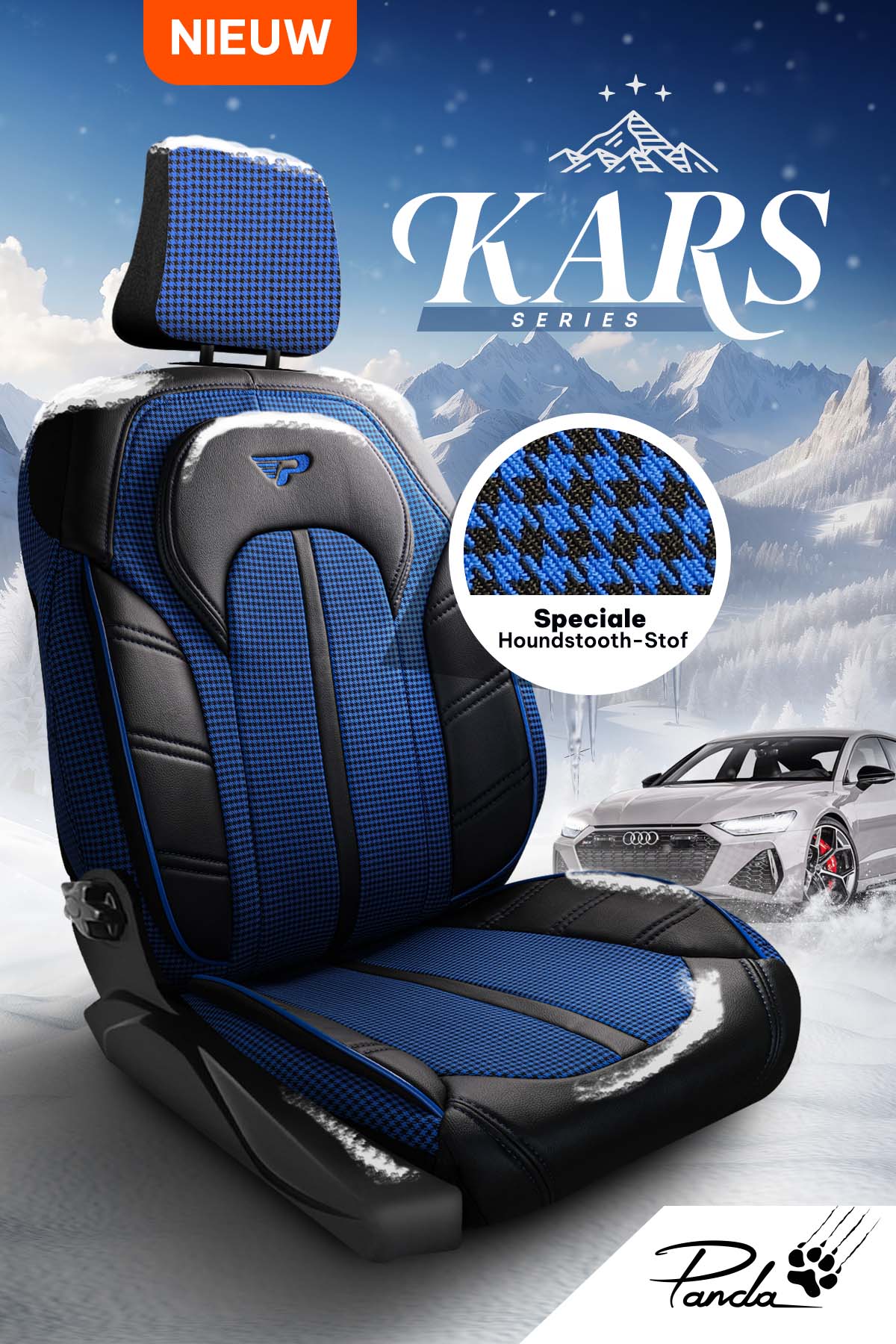 Funda de Asiento de Coche Panda Kars Serie Tela Pied-de-Poule 1+1 Plazas