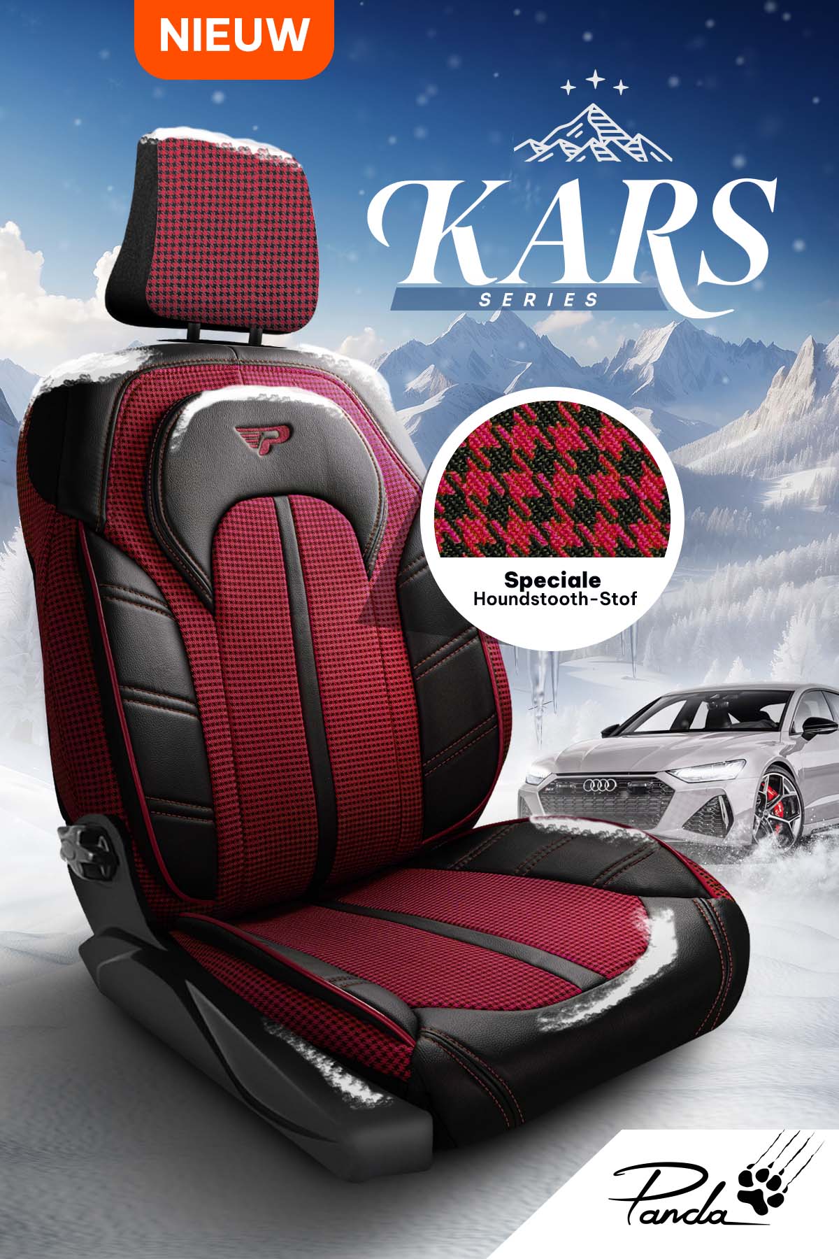 Funda de Asiento de Coche Panda Kars Serie Tela Pied-de-Poule 1+1 Plazas