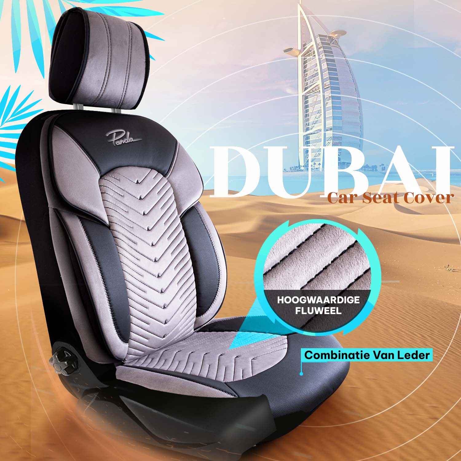 Funda de Asiento de Coche Panda Dubai Serie Terciopelo 1+1 Plazas
