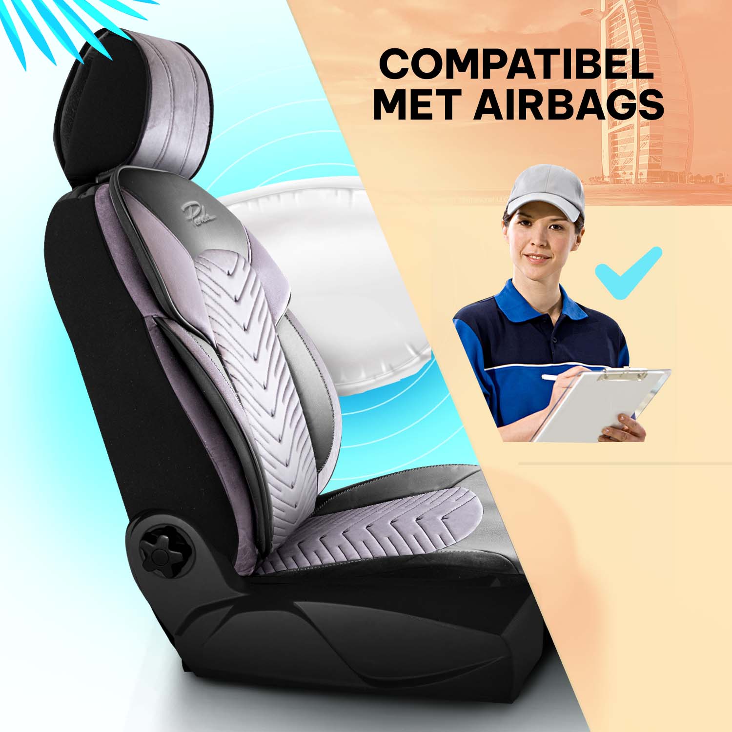 Funda de Asiento de Coche Panda Dubai Serie Terciopelo 1+1 Plazas