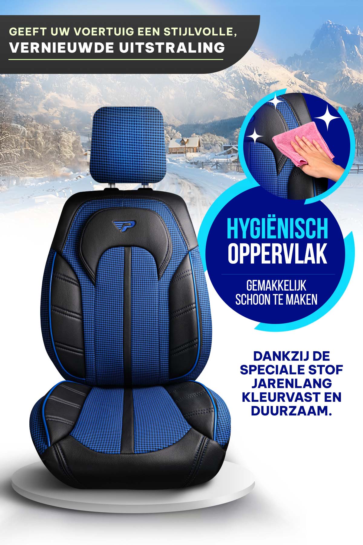 Funda de Asiento de Coche Panda Kars Serie Tela Pied-de-Poule 1+1 Plazas