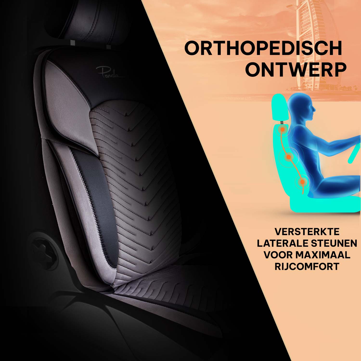 Funda de Asiento de Coche Panda Dubai Serie Terciopelo 1+1 Plazas
