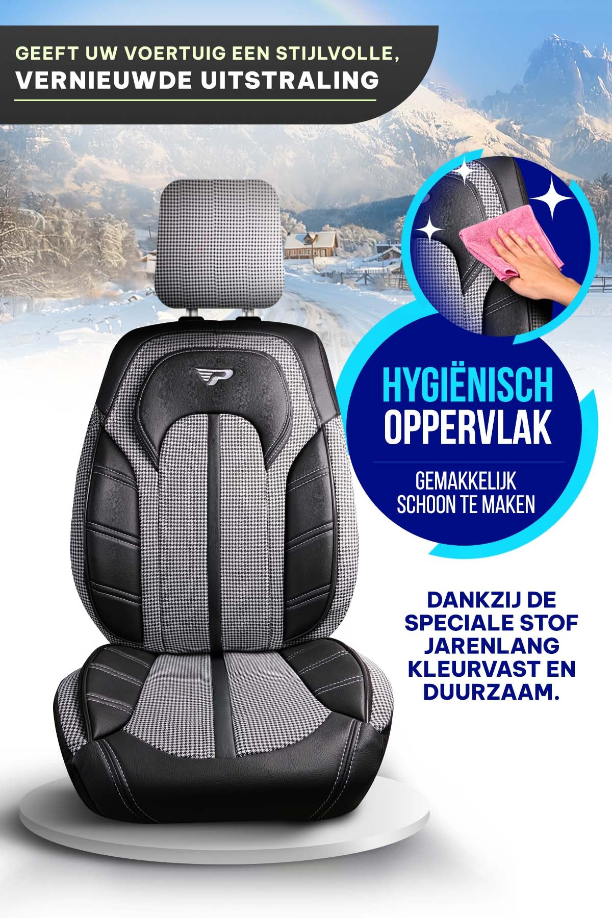Funda de Asiento de Coche Panda Kars Serie Tela Pied-de-Poule 1+1 Plazas