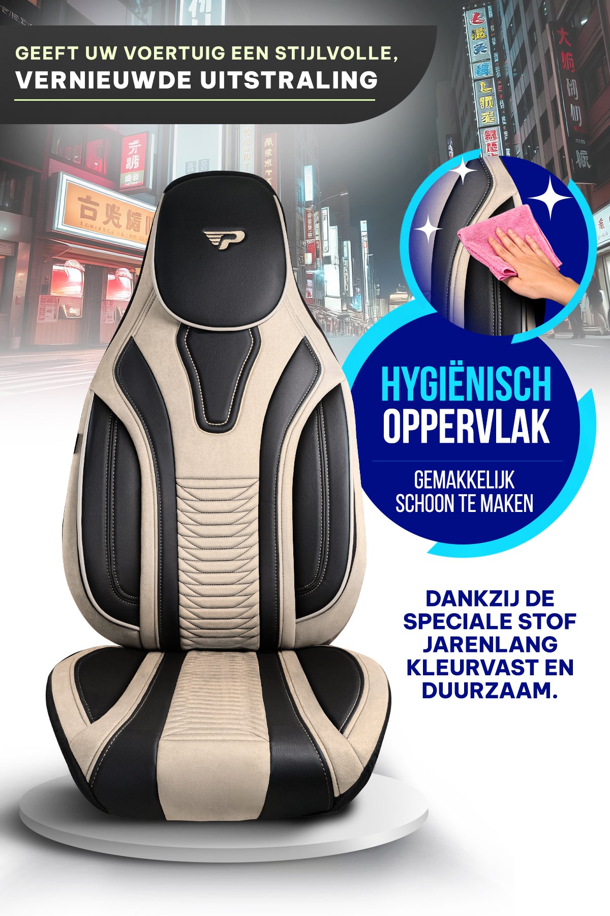 Panda Tokio Serie Wildleder und Leder Stoff Luxus Autositzbezug 1+1 Sitze