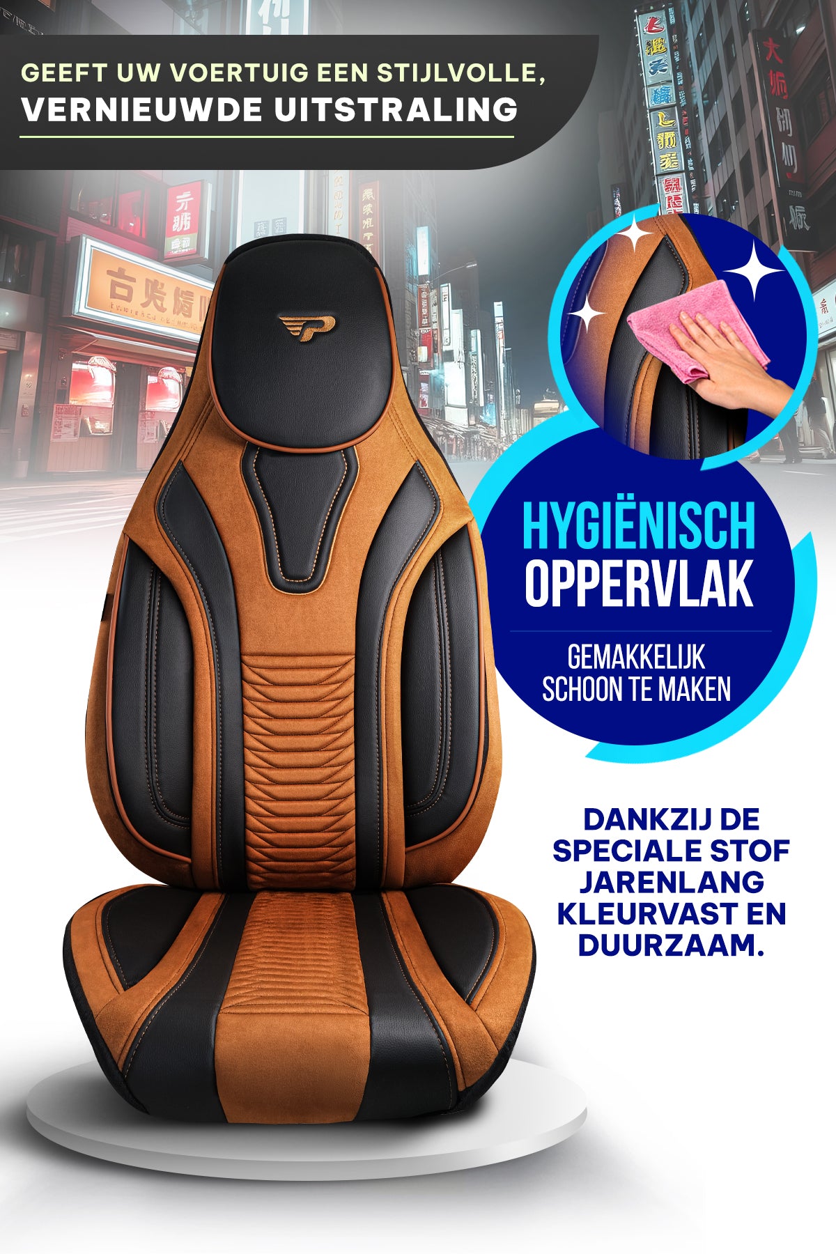 Panda Tokio Serie Wildleder und Leder Stoff Luxus Autositzbezug 1+1 Sitze