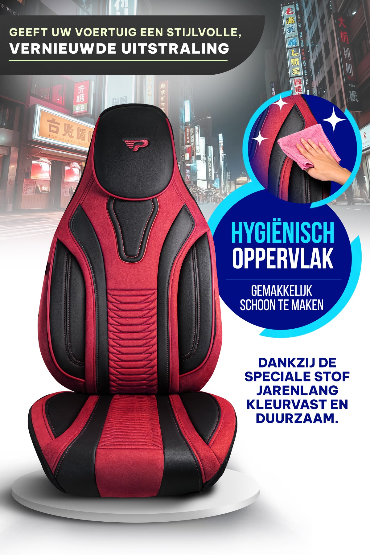 Panda Tokio Serie Wildleder und Leder Stoff Luxus Autositzbezug 1+1 Sitze