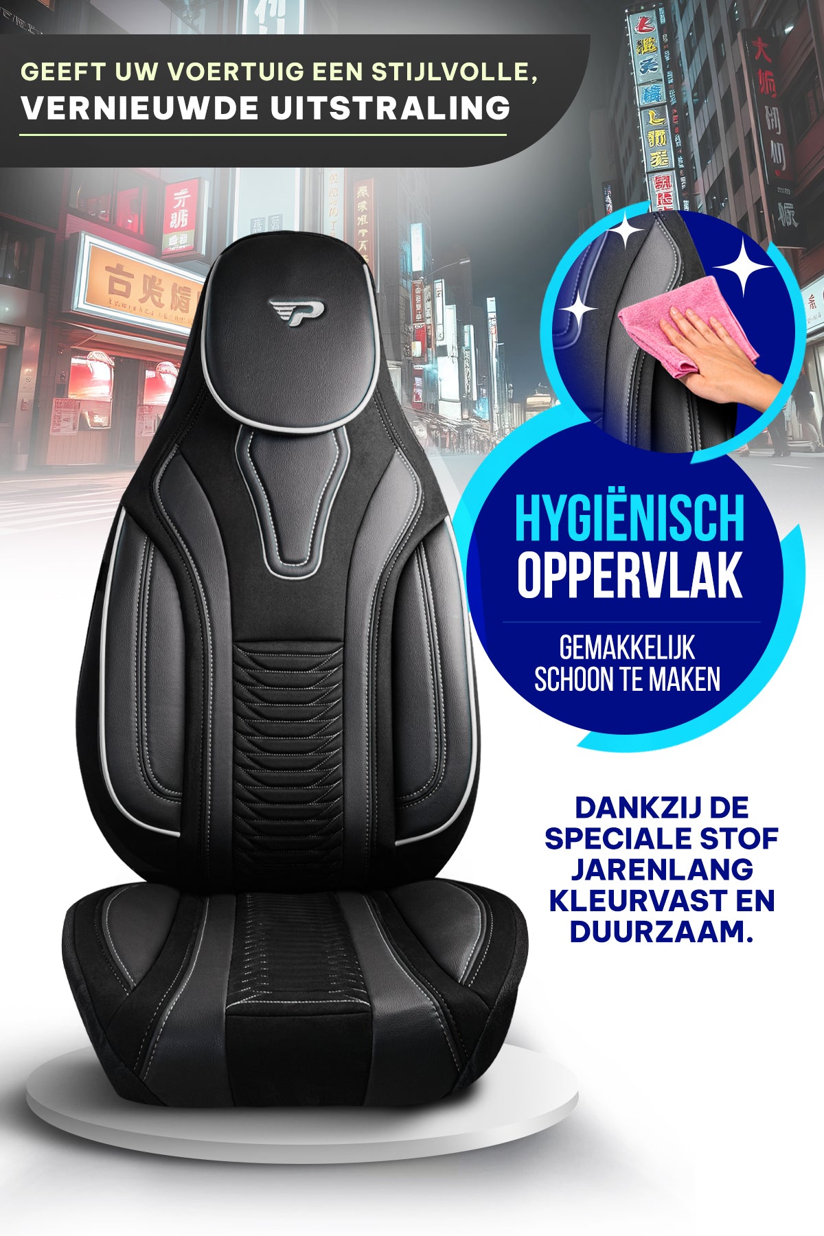 Panda Tokio Serie Wildleder und Leder Stoff Luxus Autositzbezug 1+1 Sitze