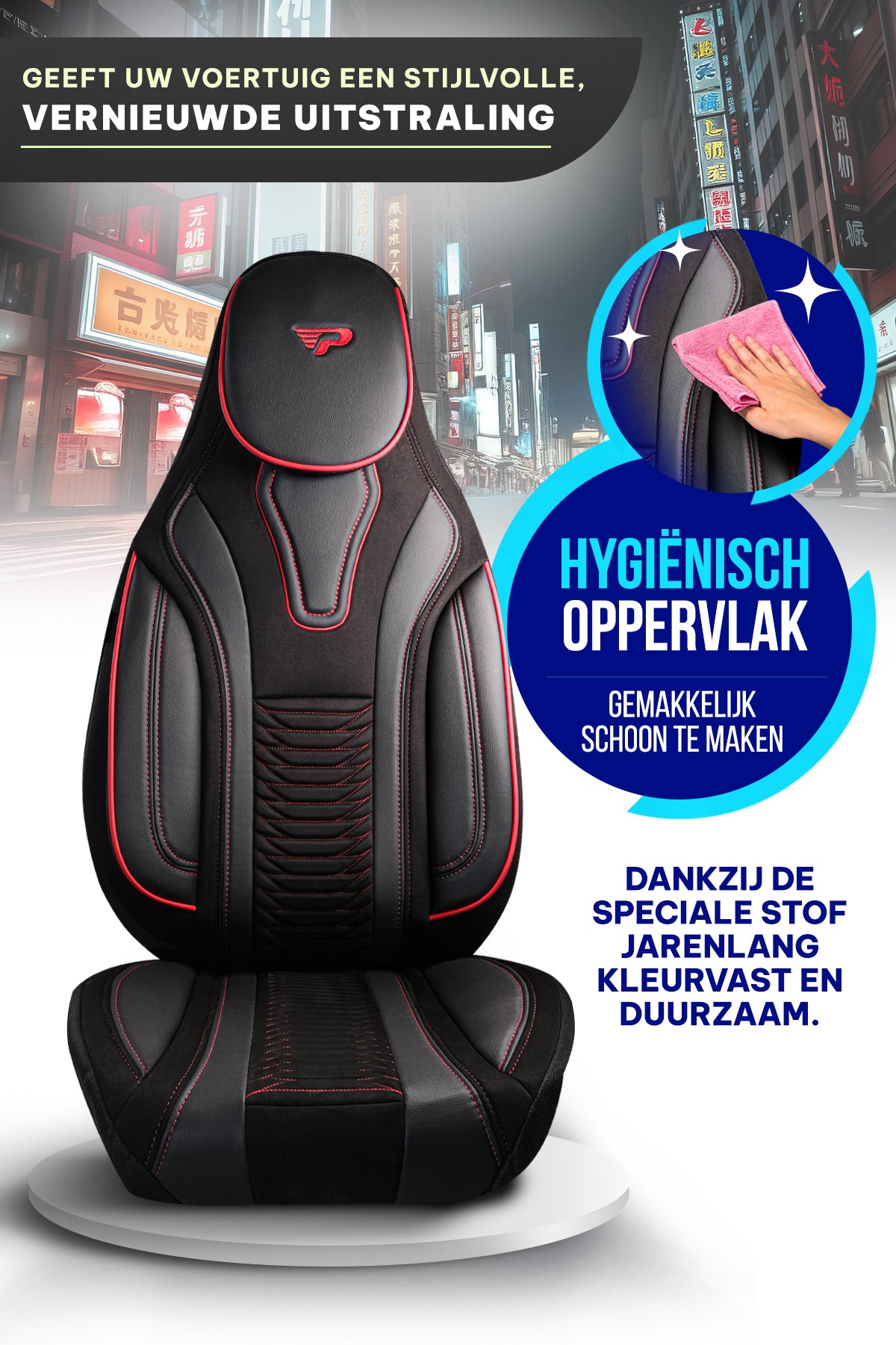 Panda Tokio Serie Wildleder und Leder Stoff Luxus Autositzbezug 1+1 Sitze