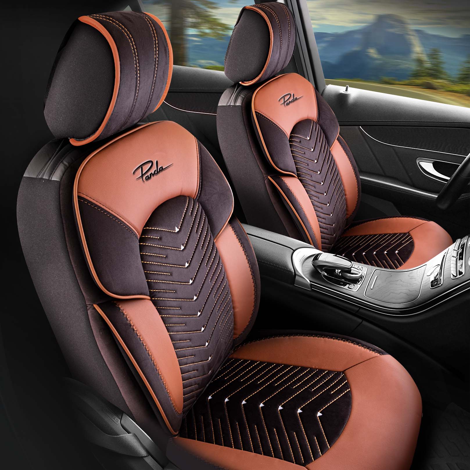 Funda de Asiento de Coche Panda Dubai Serie Terciopelo 1+1 Plazas