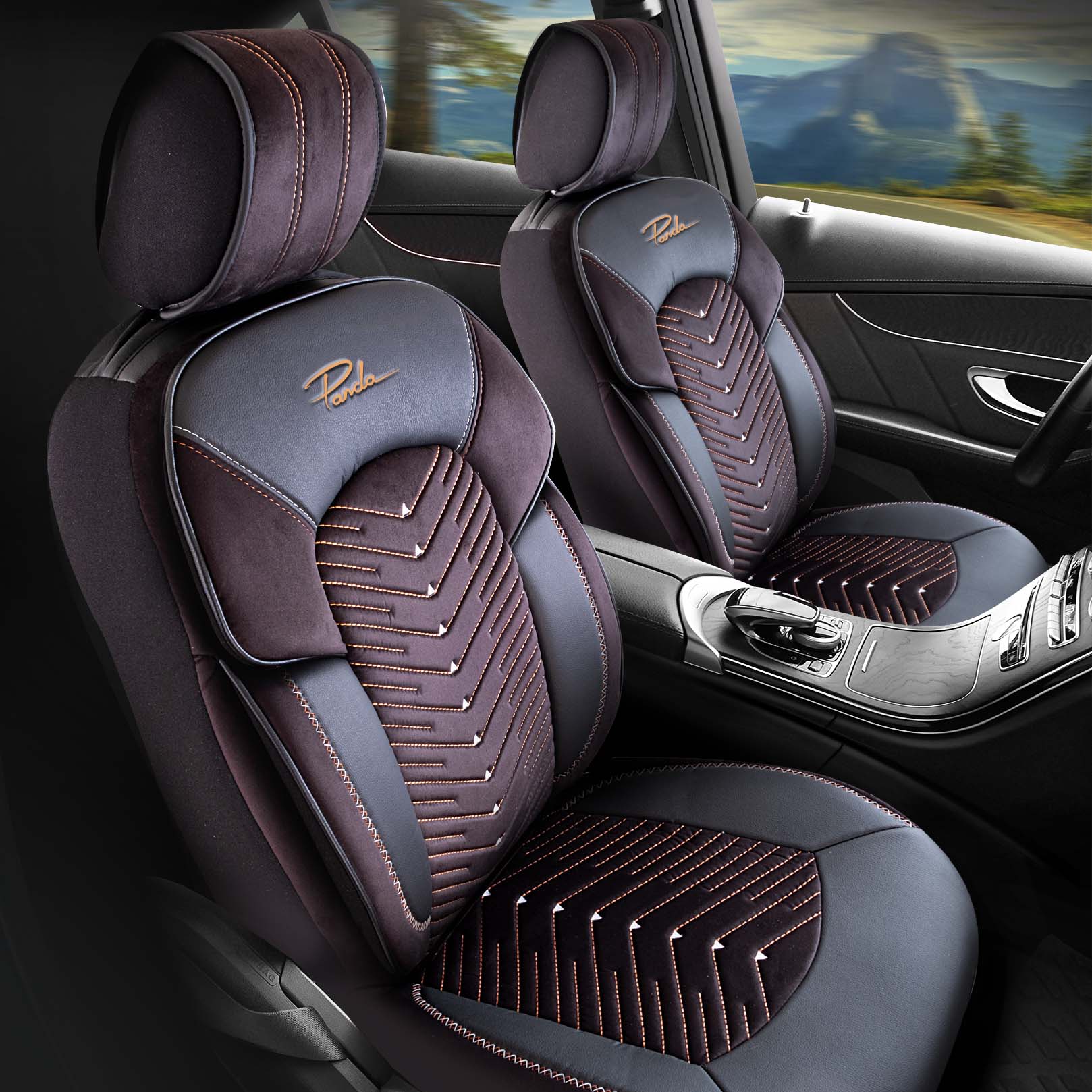 Funda de Asiento de Coche Panda Dubai Serie Terciopelo 1+1 Plazas