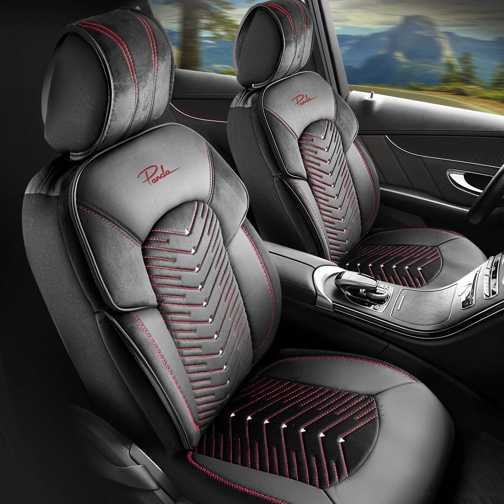 Funda de Asiento de Coche Panda Dubai Serie Terciopelo 1+1 Plazas