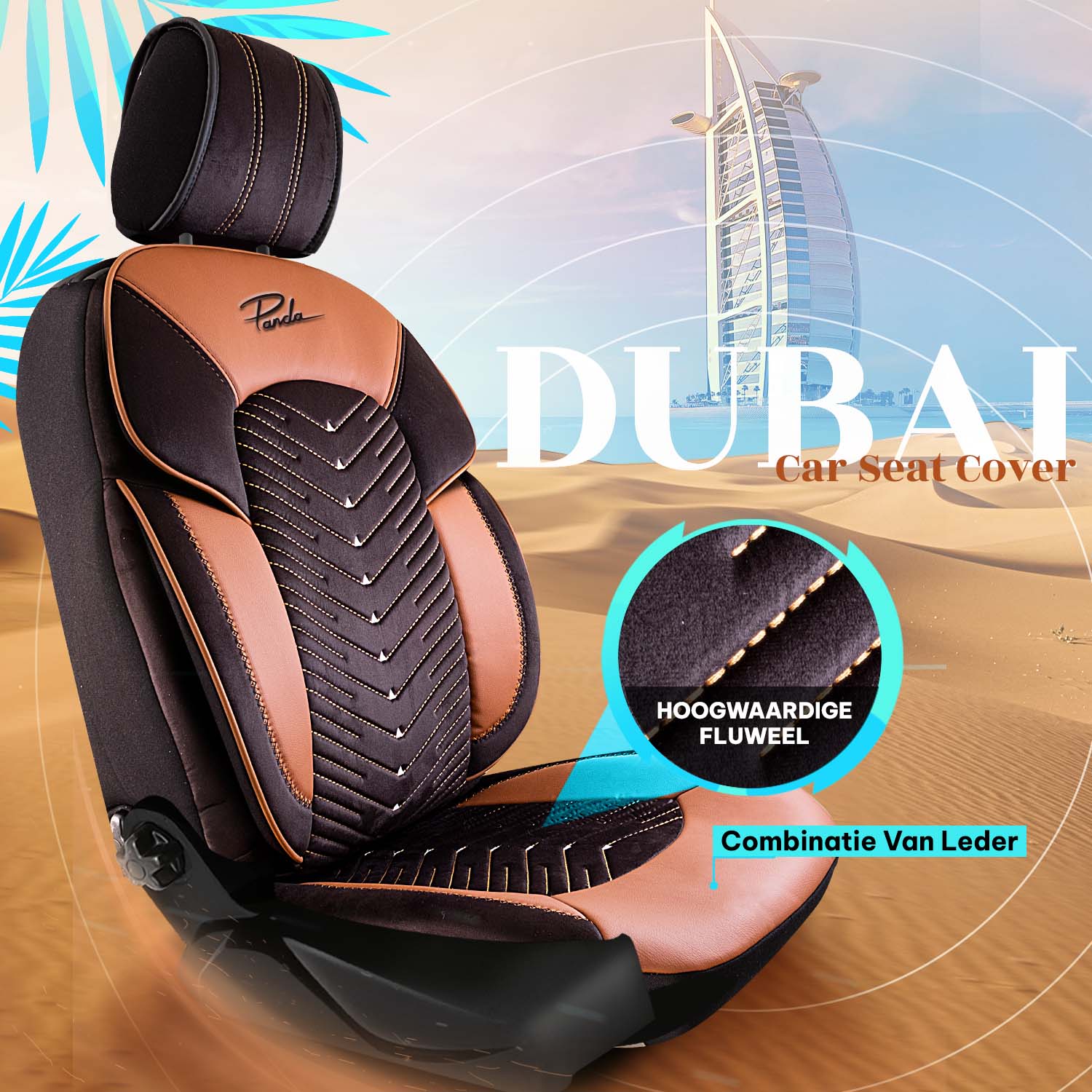 Funda de Asiento de Coche Panda Dubai Serie Terciopelo 1+1 Plazas