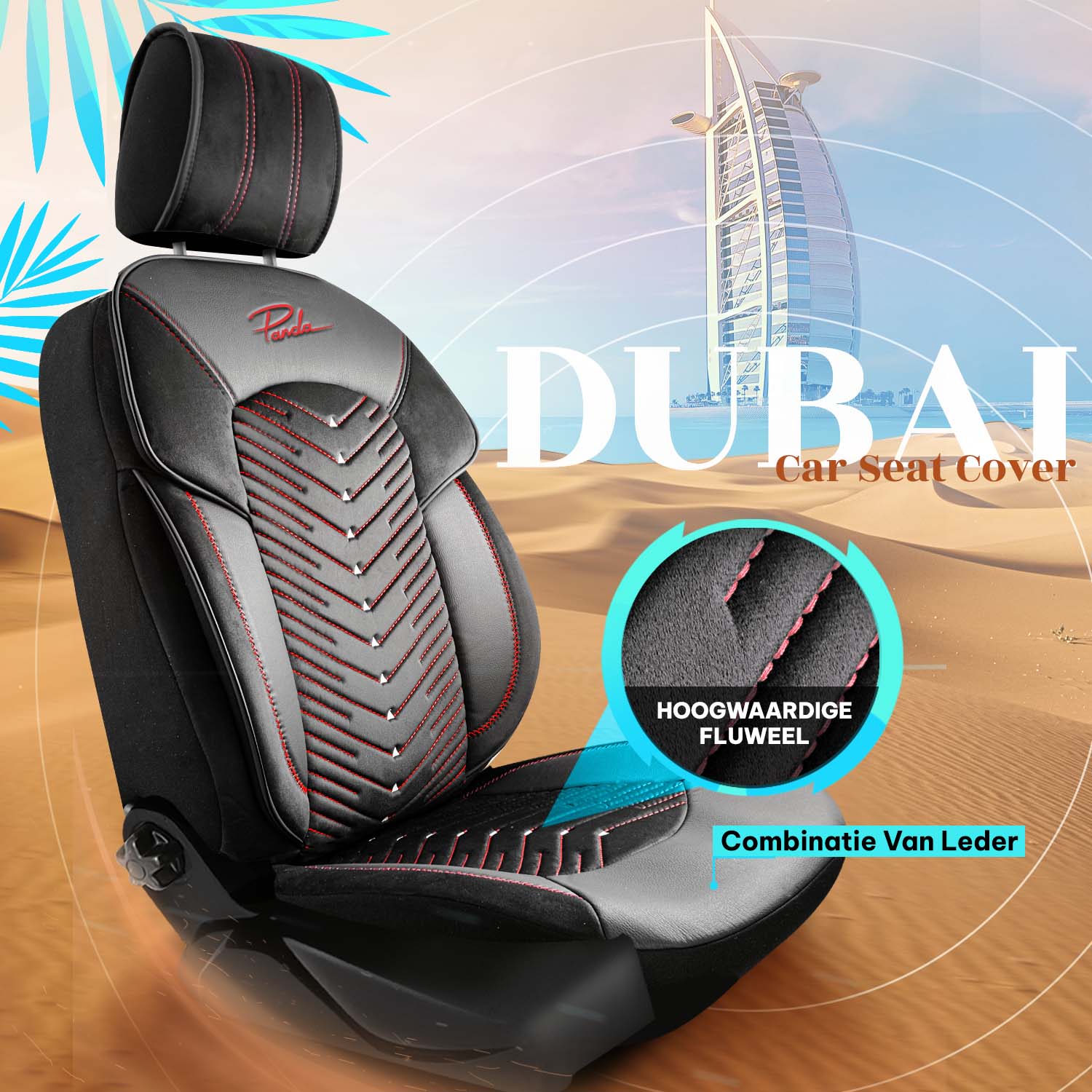 Funda de Asiento de Coche Panda Dubai Serie Terciopelo 1+1 Plazas