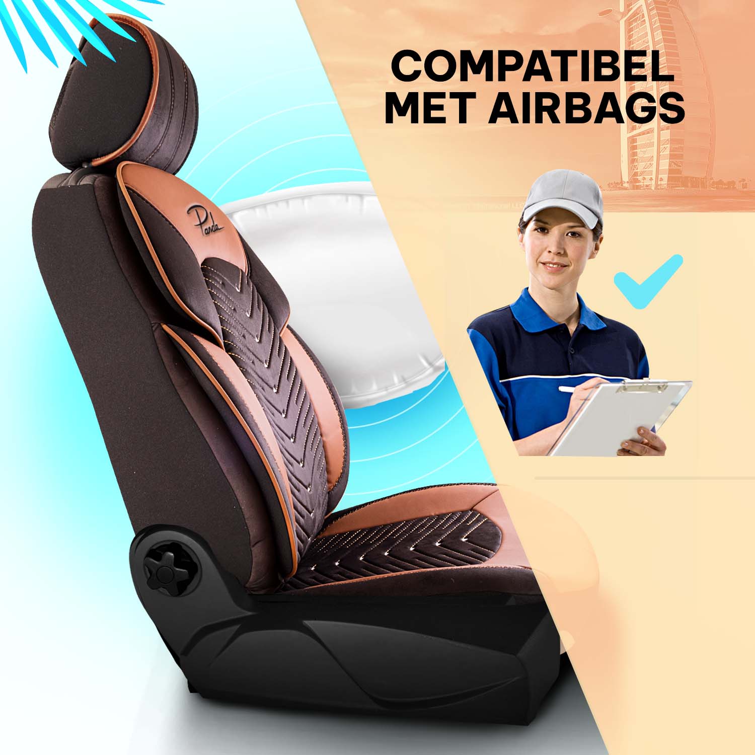 Funda de Asiento de Coche Panda Dubai Serie Terciopelo 1+1 Plazas