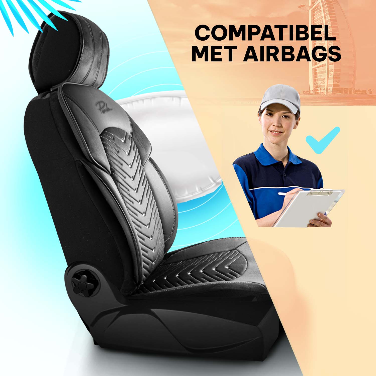 Funda de Asiento de Coche Panda Dubai Serie Terciopelo 1+1 Plazas