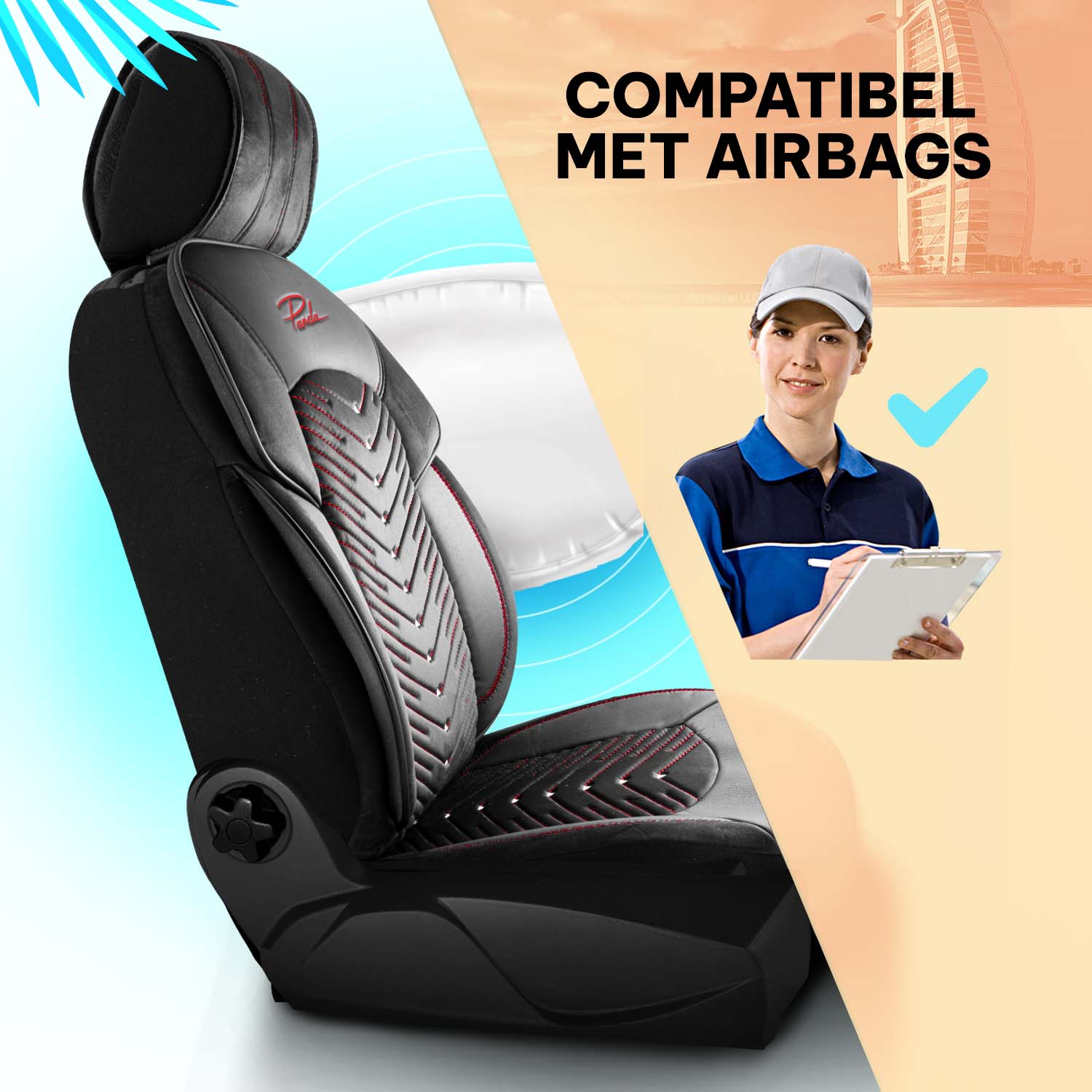 Funda de Asiento de Coche Panda Dubai Serie Terciopelo 1+1 Plazas