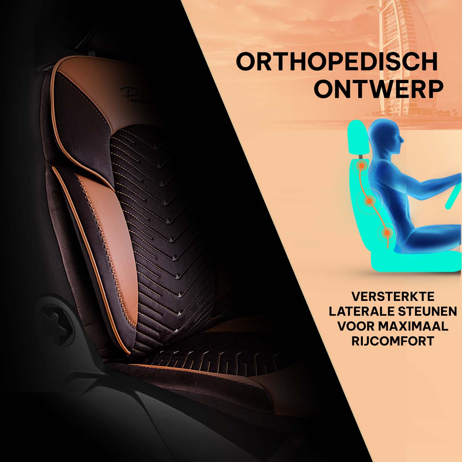 Funda de Asiento de Coche Panda Dubai Serie Terciopelo 1+1 Plazas