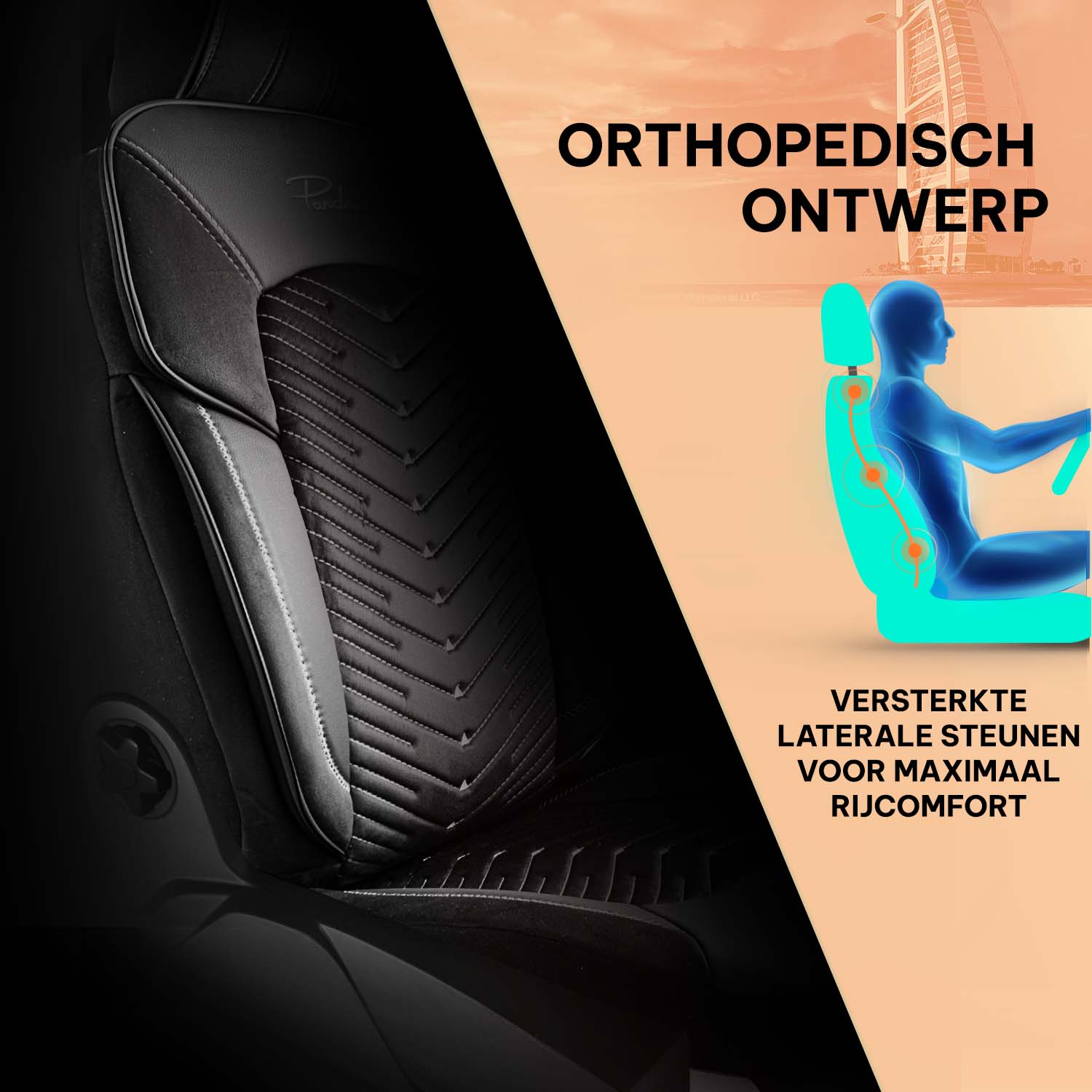 Funda de Asiento de Coche Panda Dubai Serie Terciopelo 1+1 Plazas