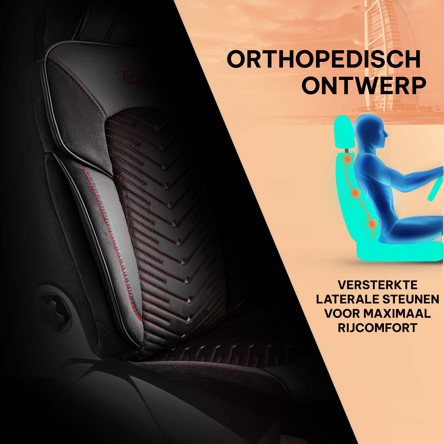 Funda de Asiento de Coche Panda Dubai Serie Terciopelo 1+1 Plazas