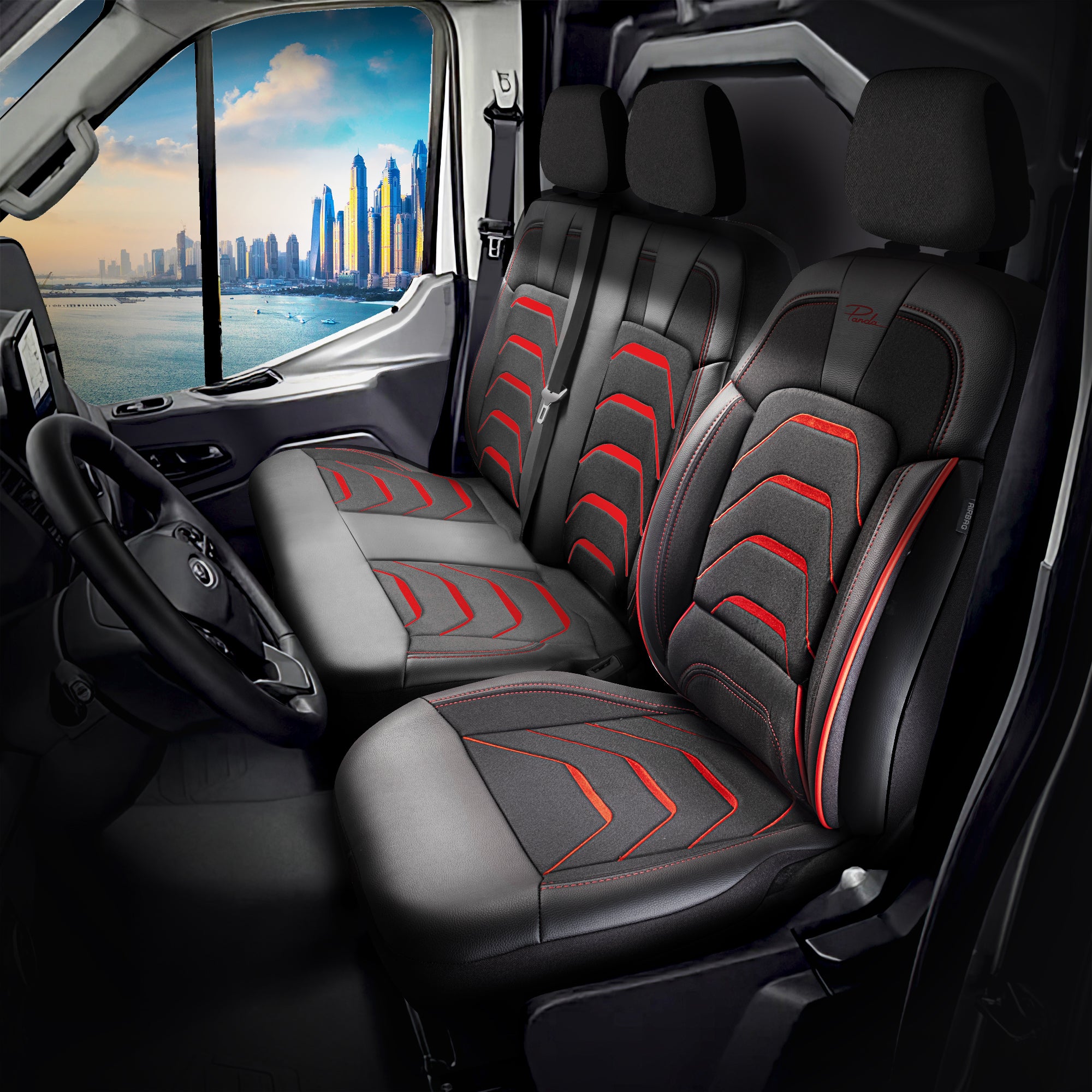 Housse de Siège Véhicule Utilitaire Bodrum 1+2 Places Tissu Jacquard en Coton Ford Transit